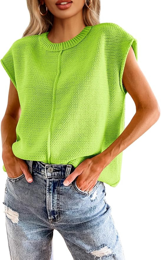 Saodimallsu Womens Summer Cap Sleeve Tops Casual Crew Neck Loose Fit Knit Lightweight Sweater Pul... | Amazon (US)