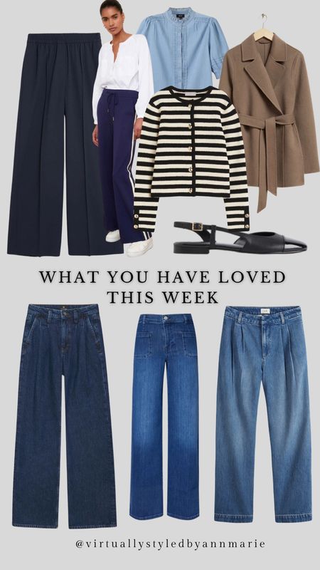 Weekly favourites 

Wide leg jeans 
Pleat front jeans 
Striped cardigan 
Wool jacket 

#LTKMostLoved