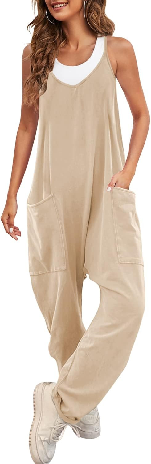 Nirovien Womens Oversized Sleeveless Jumpsuits Spaghetti Strap Loose Overalls with Pocket One Pie... | Amazon (US)