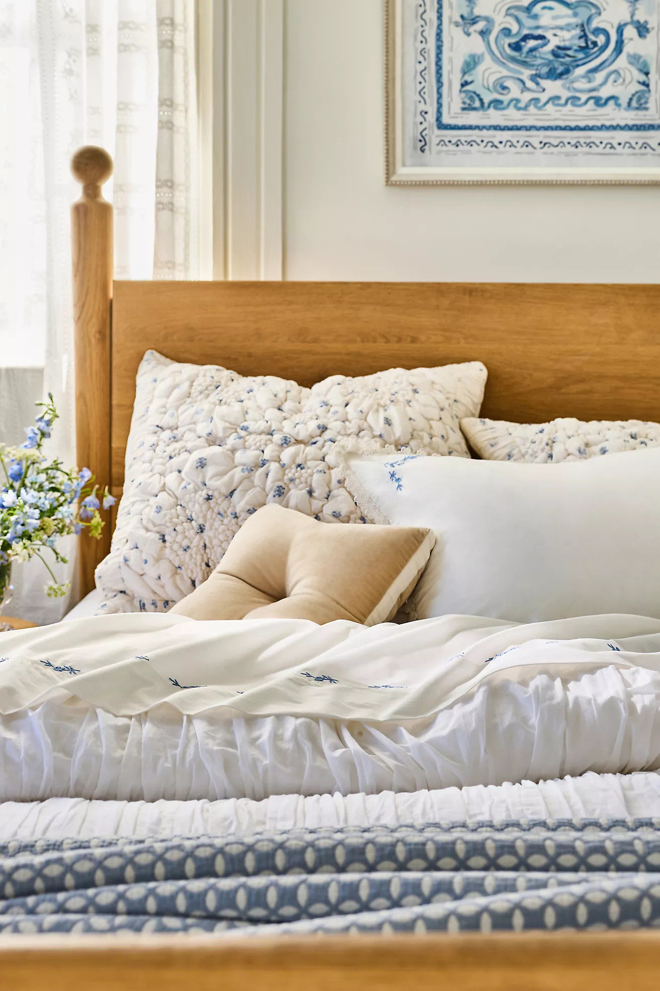 Leslie Cotton Percale Floral Embroidered Lace Sheet Set | Anthropologie (US)