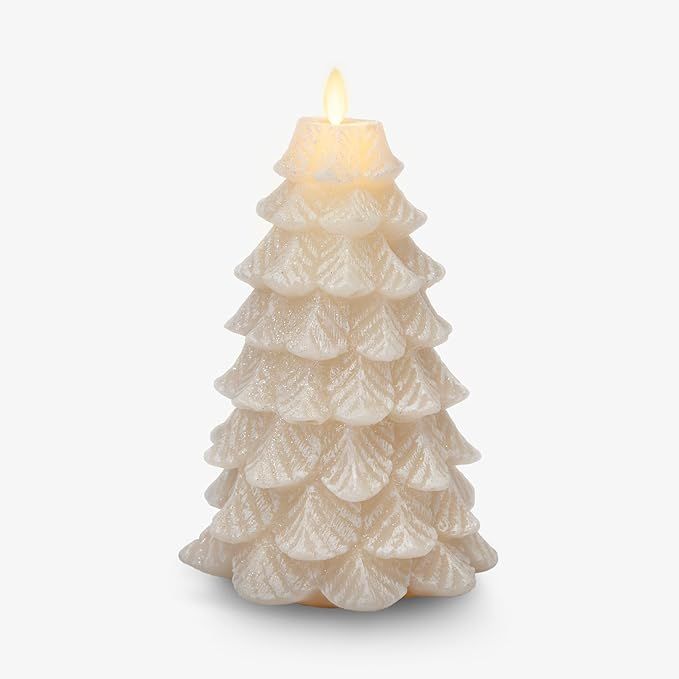 Luminara Christmas Tree Flameless Candle Glitter and Snow Finish (5.35" x 8.5") Moving Flame Effe... | Amazon (US)