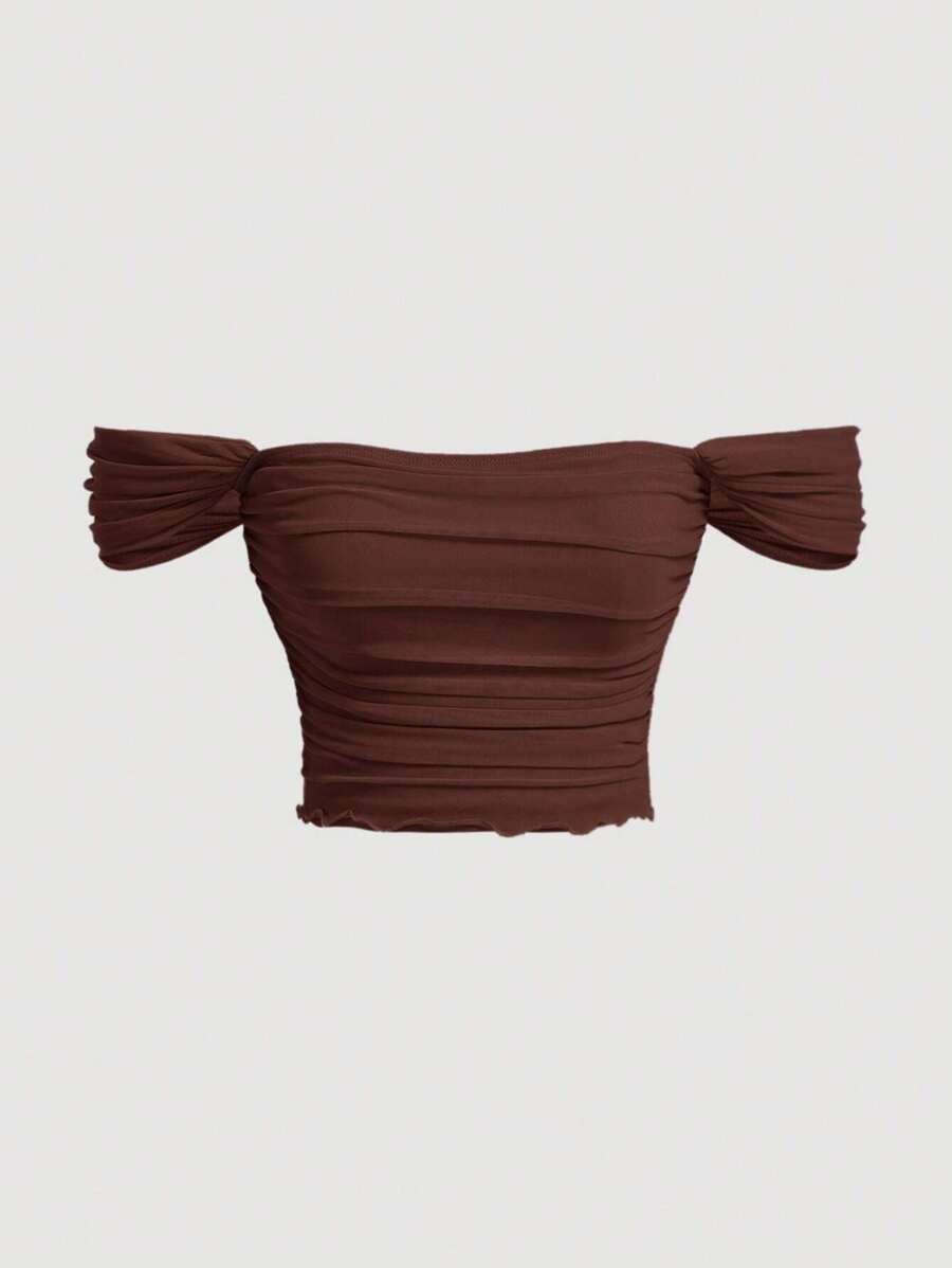 SHEIN MOD Off Shoulder Ruched Mesh Top | SHEIN