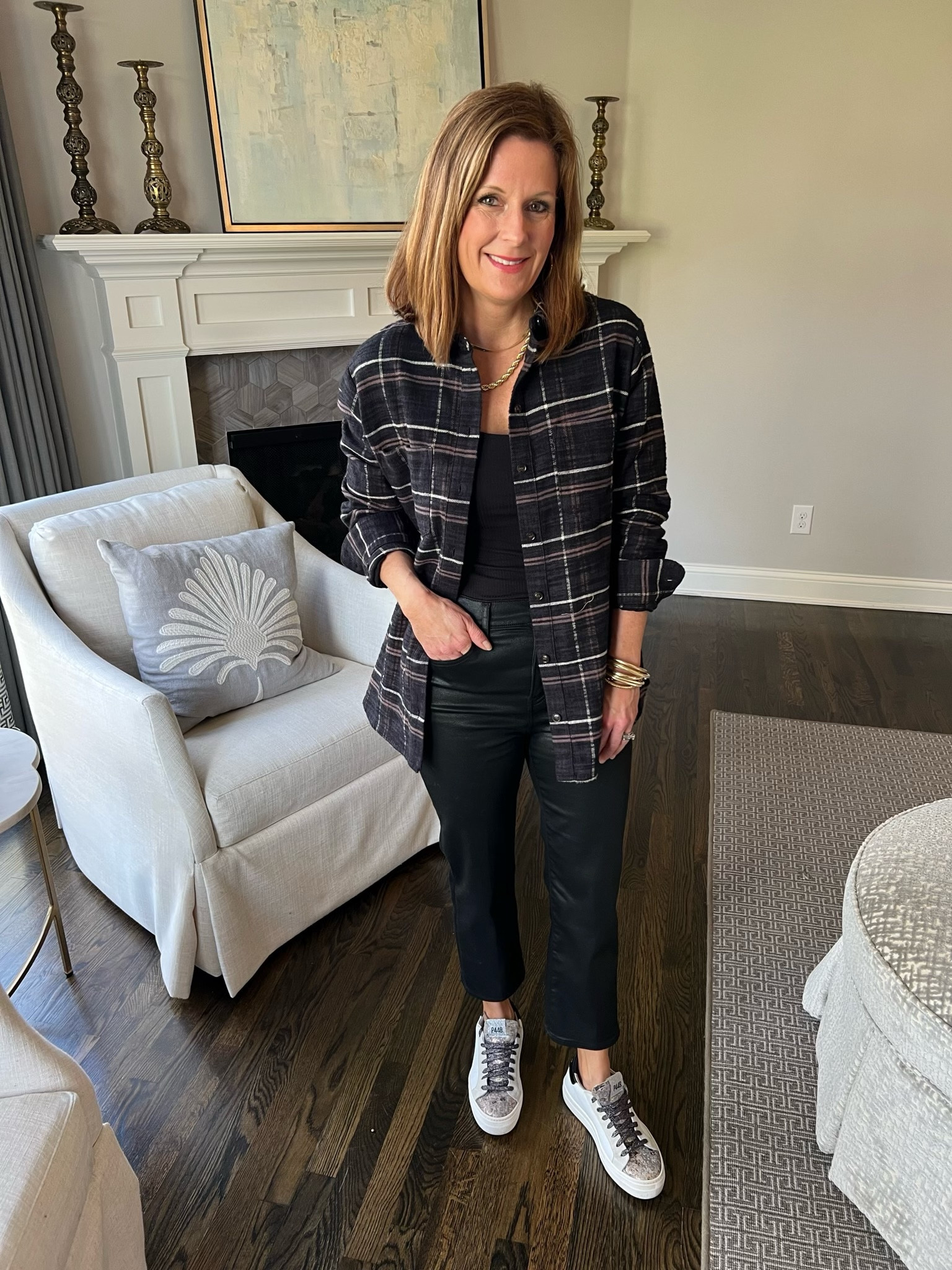 Love the plaid button-up shirt in our everyday Winter Capsule worn open over a bodysuit!

#LTKstyletip #LTKSeasonal #LTKshoecrush