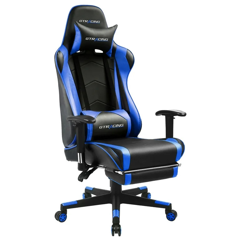 GTRACING Gaming Chair Office Chair PU Leather with Footrest&Adjustable Headrest,Blue | Walmart (US)