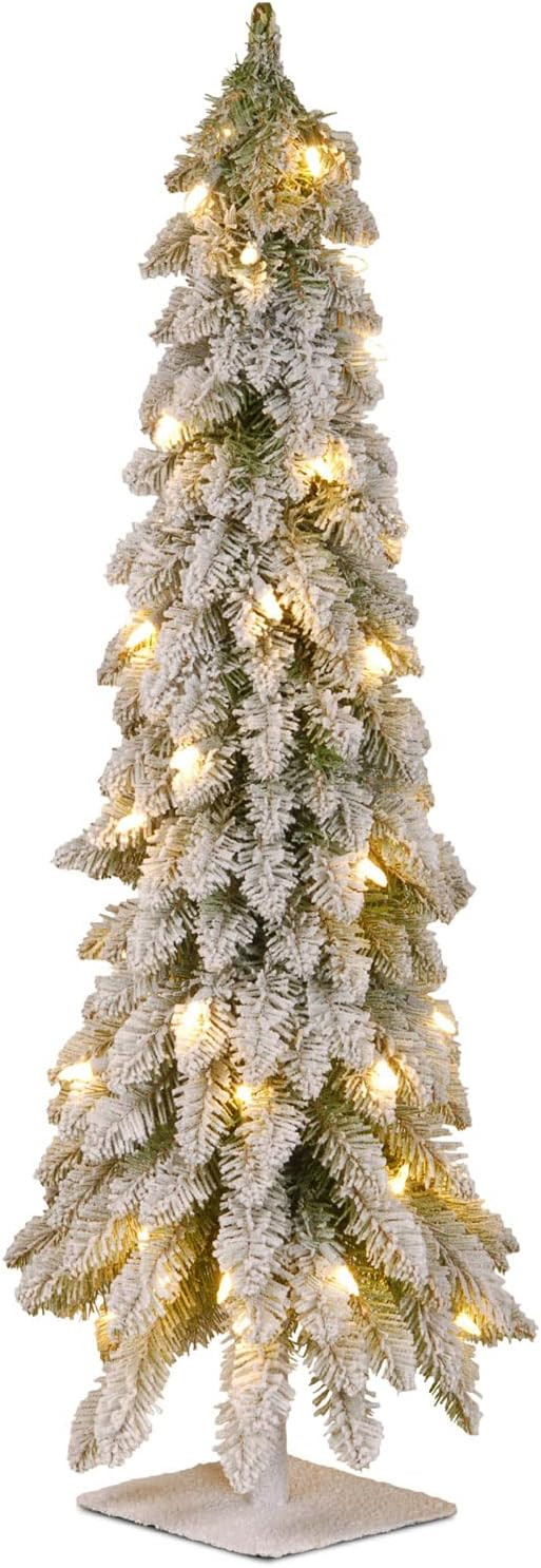 National Tree Company 4 ft Pre-Lit Flocked Downswept Forestree Mini Artificial Christmas Tree,100... | Amazon (US)