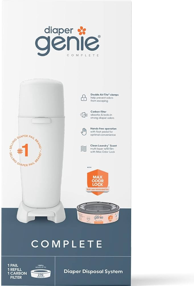 Amazon.com: Diaper Genie Complete Diaper Pail (White) with Antimicrobial Odor Control | Includes ... | Amazon (US)