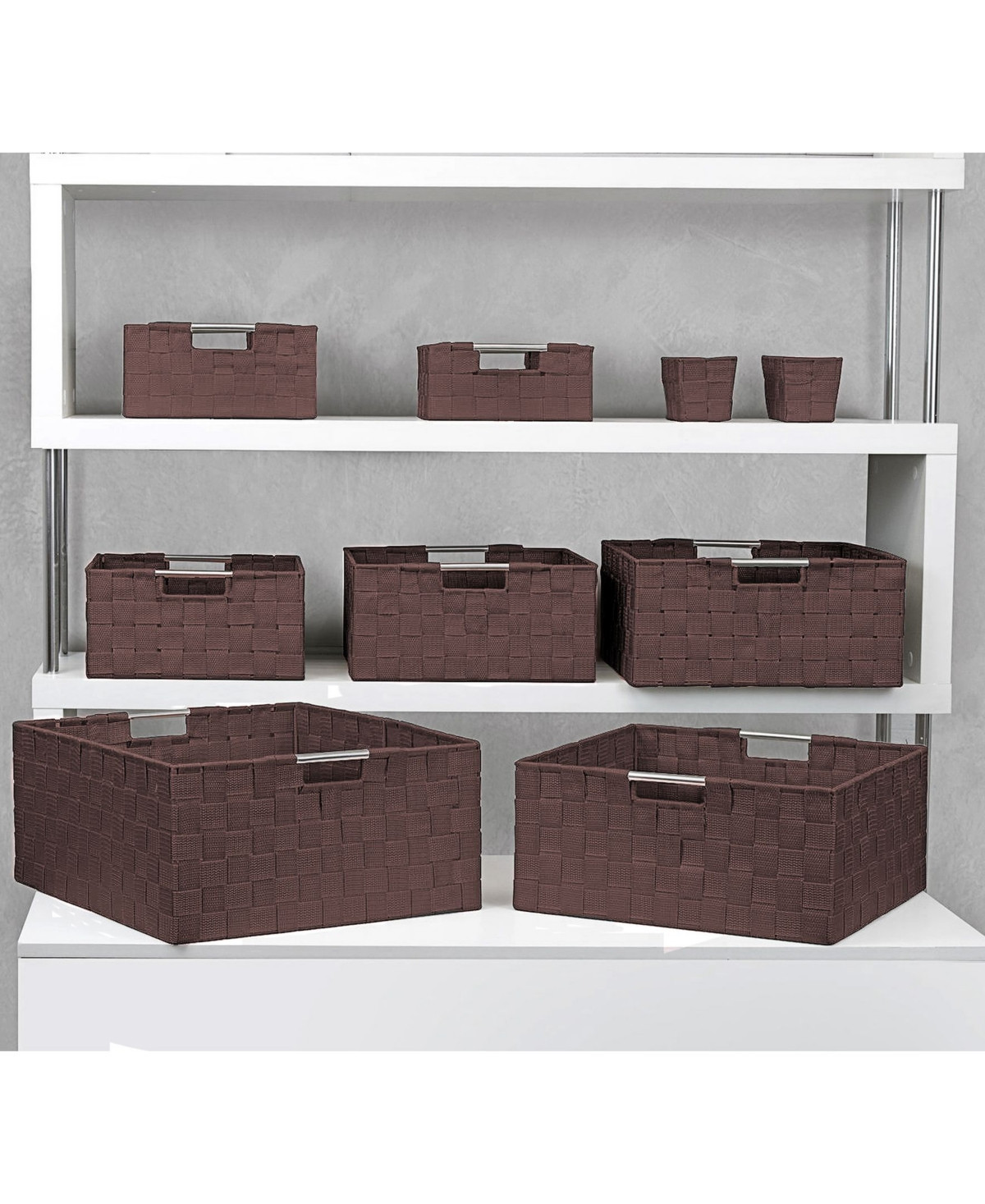 Sorbus 9 Piece Stackable Woven Basket Organizer Set with Built-In Carry Handles - Stylish Storage for any room in the household (Gray) - Brown | Macy's