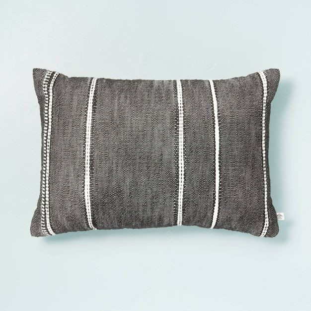14" x 20" Stripe Pattern Throw Pillow Dark Gray/White/Beige - Hearth & Hand™ wi... | Target