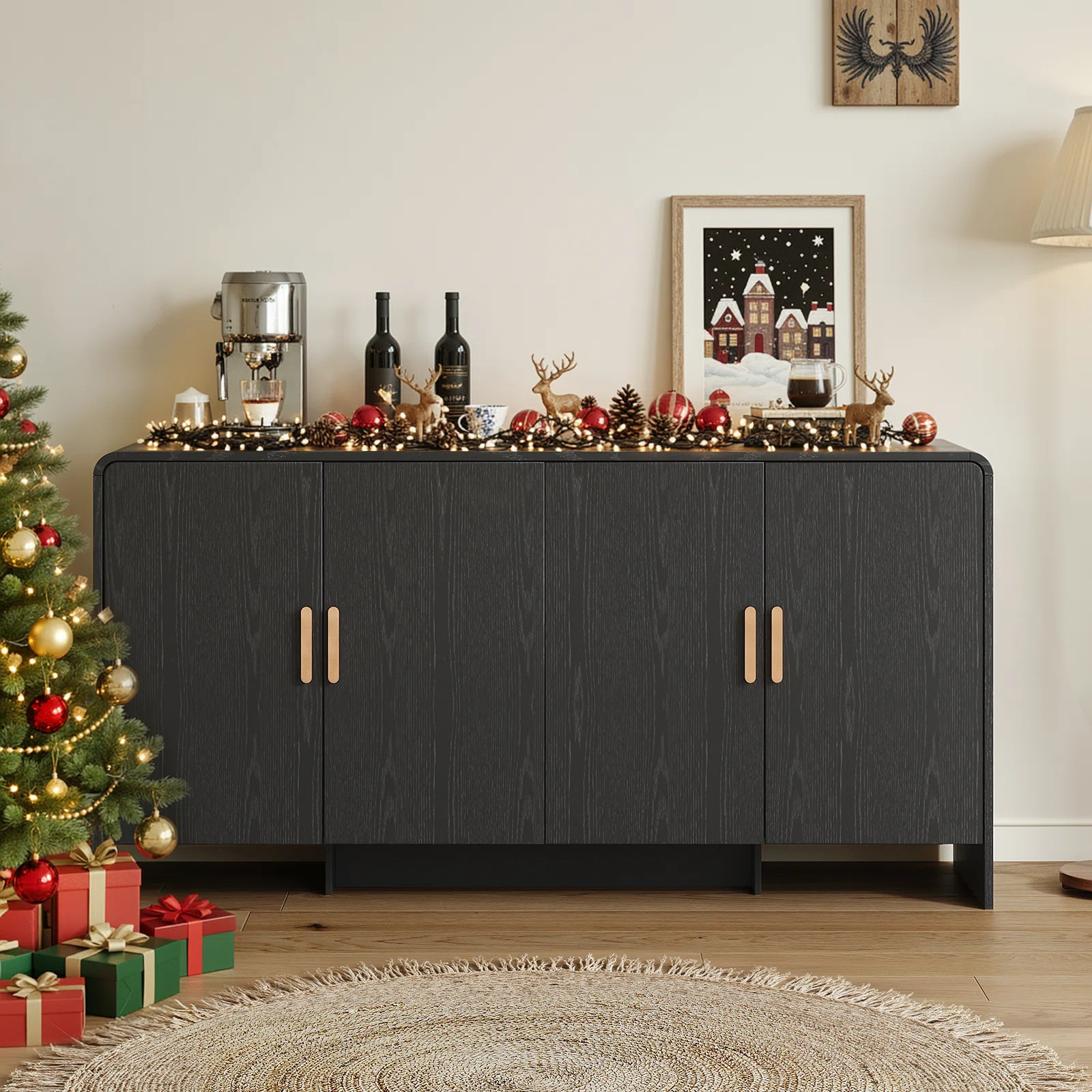 60” Sideboard Curved Cabinet With 4 Doors | Wayfair North America