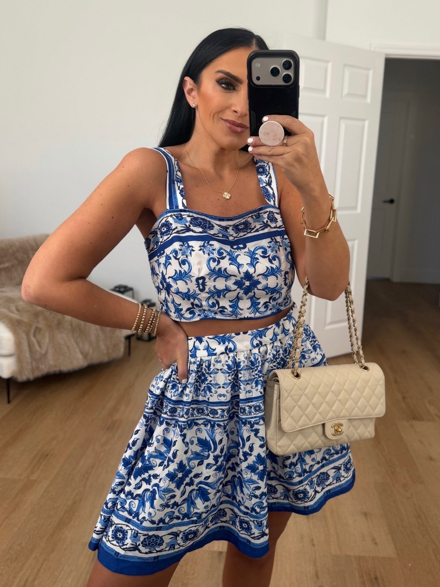 Farm Rio inspired Women's Two Piece Outfit wearing size large. 
Looks like farm Rio but from amazon