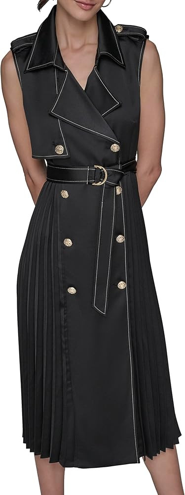 Karl Lagerfeld Women's Belted Sleeveless Satin Back Crepe Midi Dress | Amazon (US)