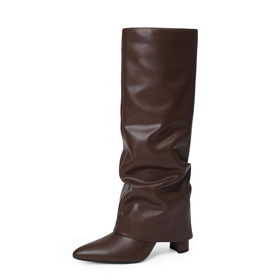 Modatope Knee High Boots Women Fold Over Knee High Boots Chunky High Heels Long Boots Zipper Poin... | Amazon (US)