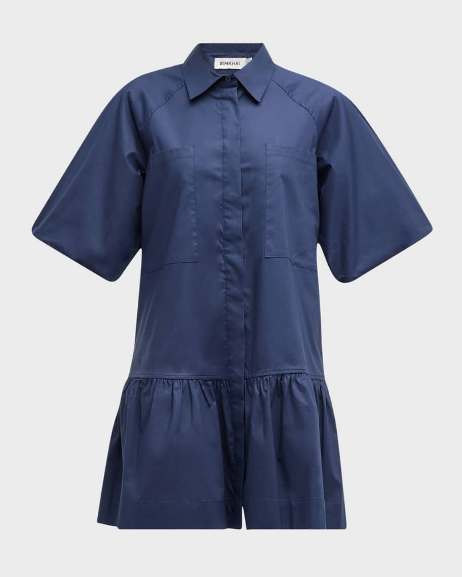 Crissy Puff-Sleeve Cotton Poplin Mini Shirtdress | Neiman Marcus