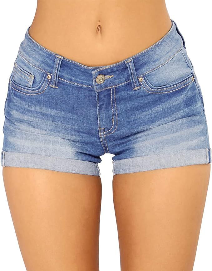 Govc Women Casual Summer Mid Waist Stretchy Denim Jean Shorts Junior Short Jeans | Amazon (US)