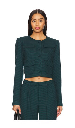 The Emily Jacket in Juniper Houndstooth | Revolve Clothing (Global)