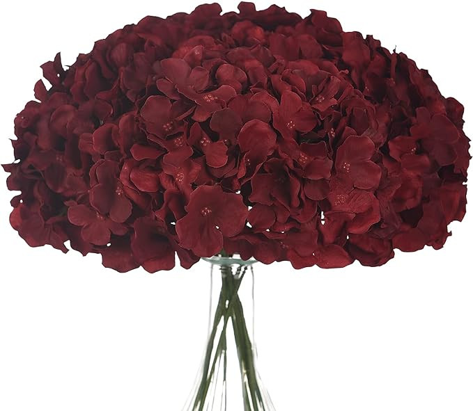 10PCS Artificial Hydrangea Flowers, Fake Hydrangea Silk Flowers Heads with Stems for Wedding Home... | Amazon (US)