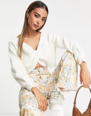 Miss Selfridge wrap top in cream | ASOS (Global)