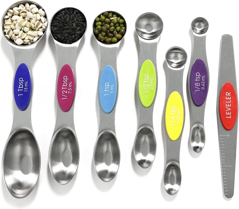 Magnetic Measuring Spoons Set Stainless Steel with Leveler,Multicolors Measuring Cups and Spoon S... | Amazon (US)