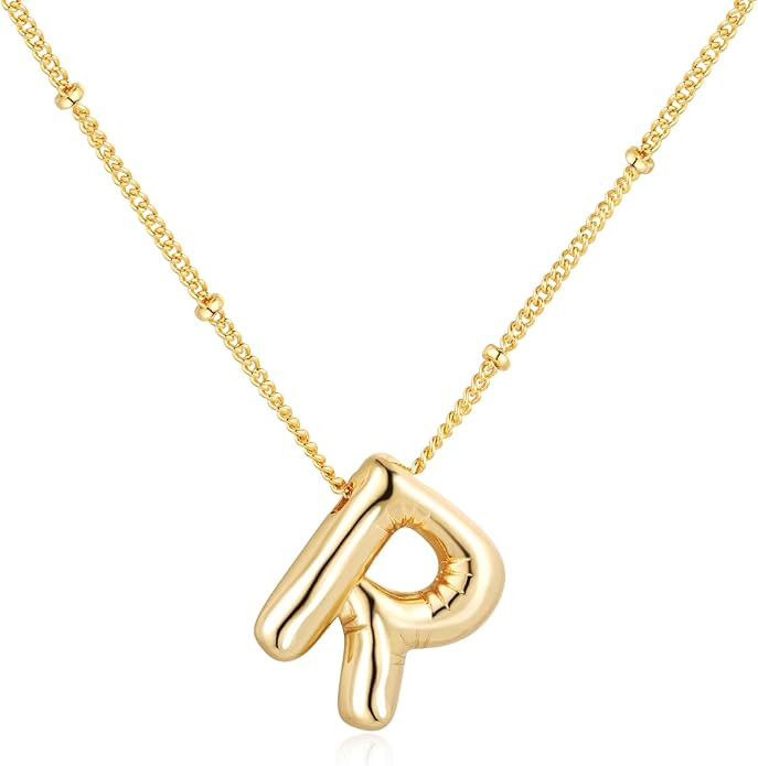 Bubble Letter Necklace Balloon Initial Necklaces for Women Dainty Alphabet Pendant 14K Gold Plate... | Amazon (US)