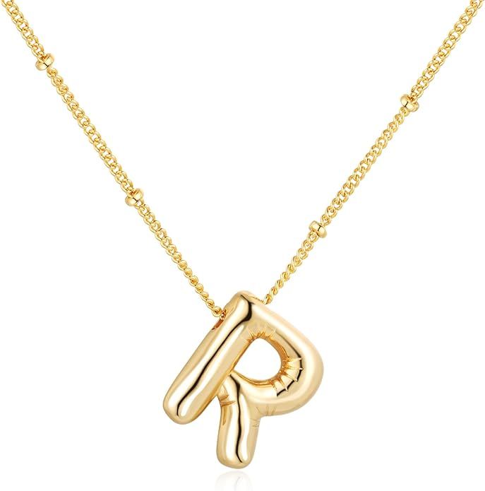 Qyalie Bubble Letter Necklace Balloon Initial Necklaces for Women Girls Dainty Alphabet Pendant 1... | Amazon (US)