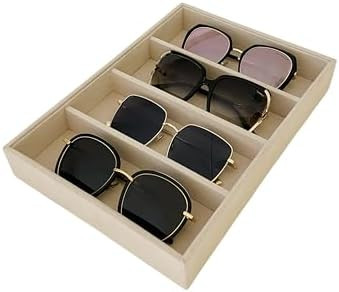Premium Grade Beige Velvet Jewelry Organization Sunglasses Eyewear Watch Tray Stackable Drawer Di... | Amazon (US)