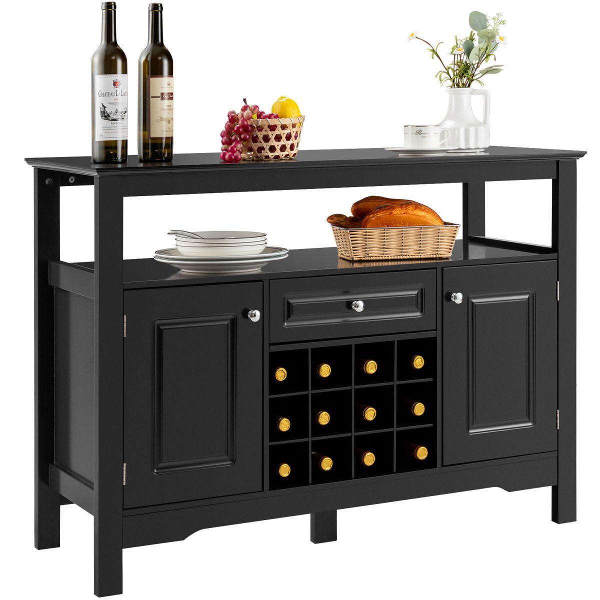 Costway Storage Buffet Sever Cabinet Sideboard Table Wood Wine Rack | Target