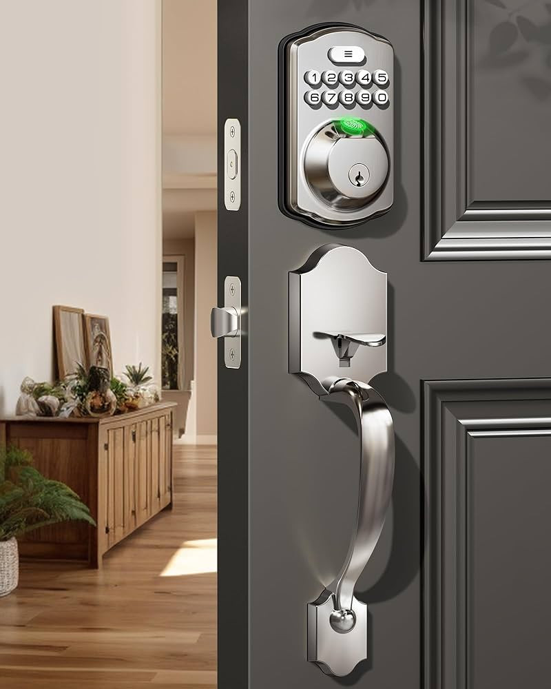 Veise Juego de cerradura de puerta de huellas dactilares, cerradura de puerta de entrada sin llav... | Amazon (US)