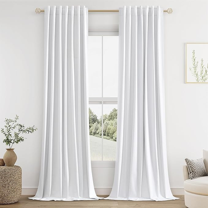 Guken White Linen Blackout Curtains 90 Inch Length 2 Panels Set for Living Room Bedroom Back Tab ... | Amazon (US)