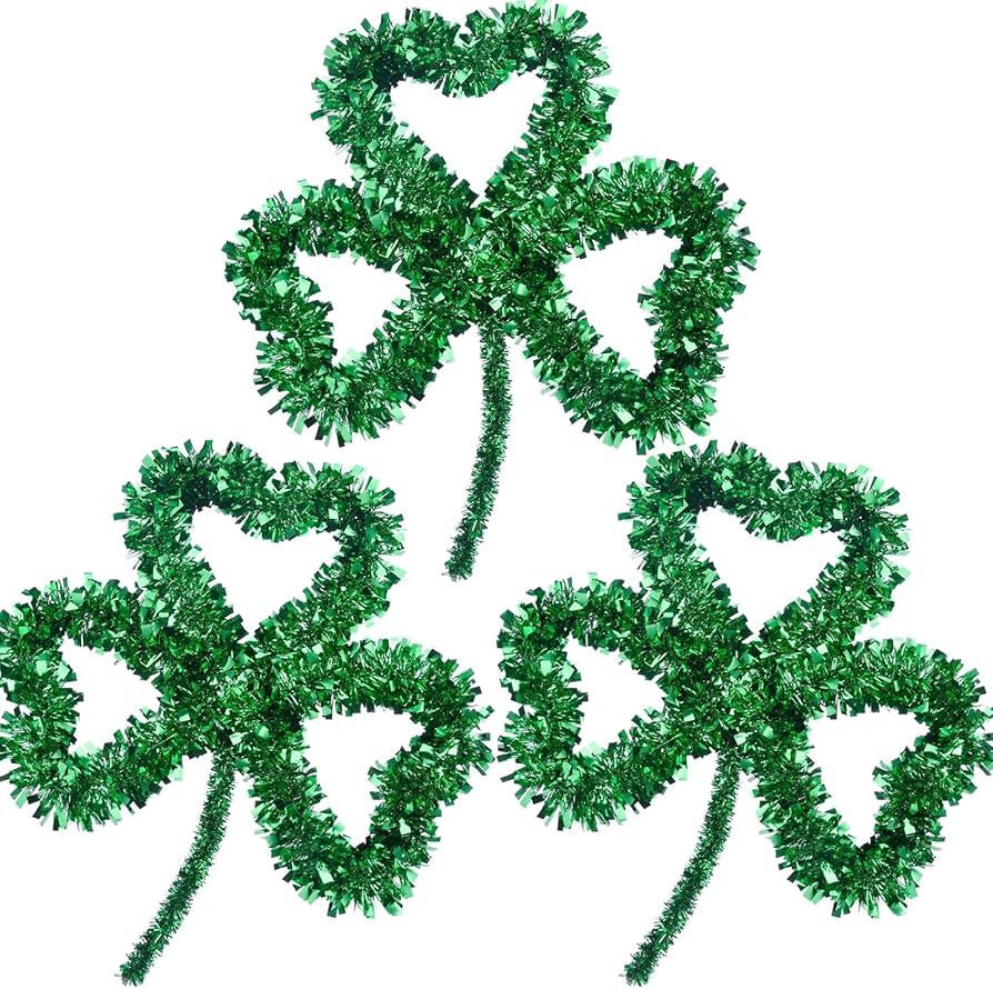 3 Pack Irish St. Patrick's Day Lucky Green Shamrock Tinsel Wall Decoration, Shamrock Shaped Hangi... | Amazon (US)