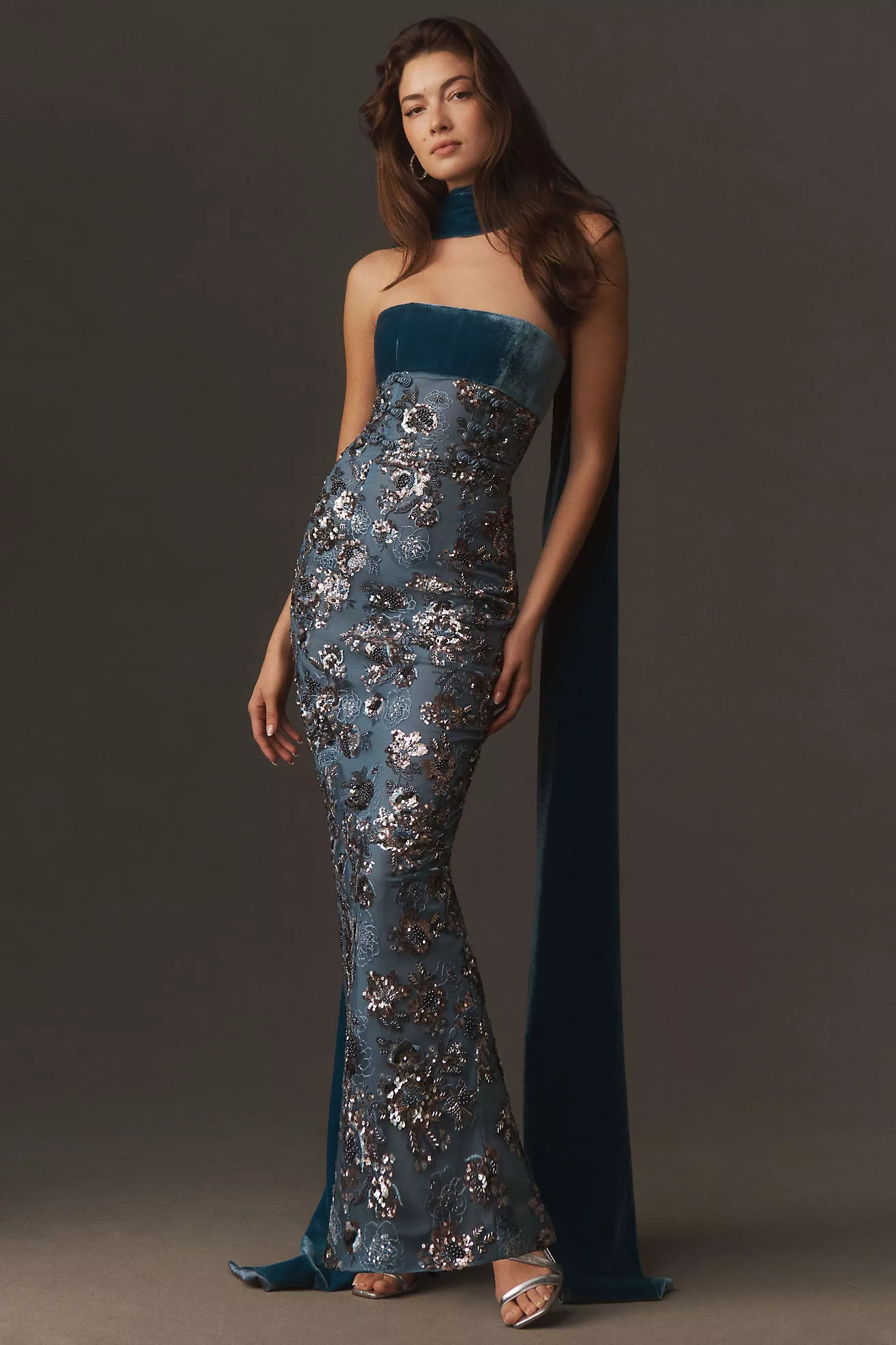 SAU LEE Adrian Strapless Embroidered Fitted Maxi Dress | Anthropologie (US)