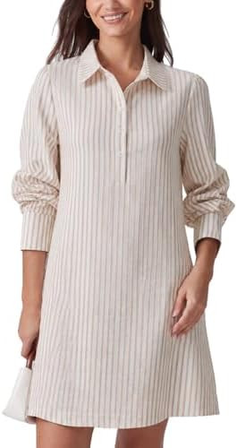 Floral Mini Dress Women Long Sleeve Holiday Sundress Button-Up Tunic Shirt Dress with Pockets | Amazon (US)