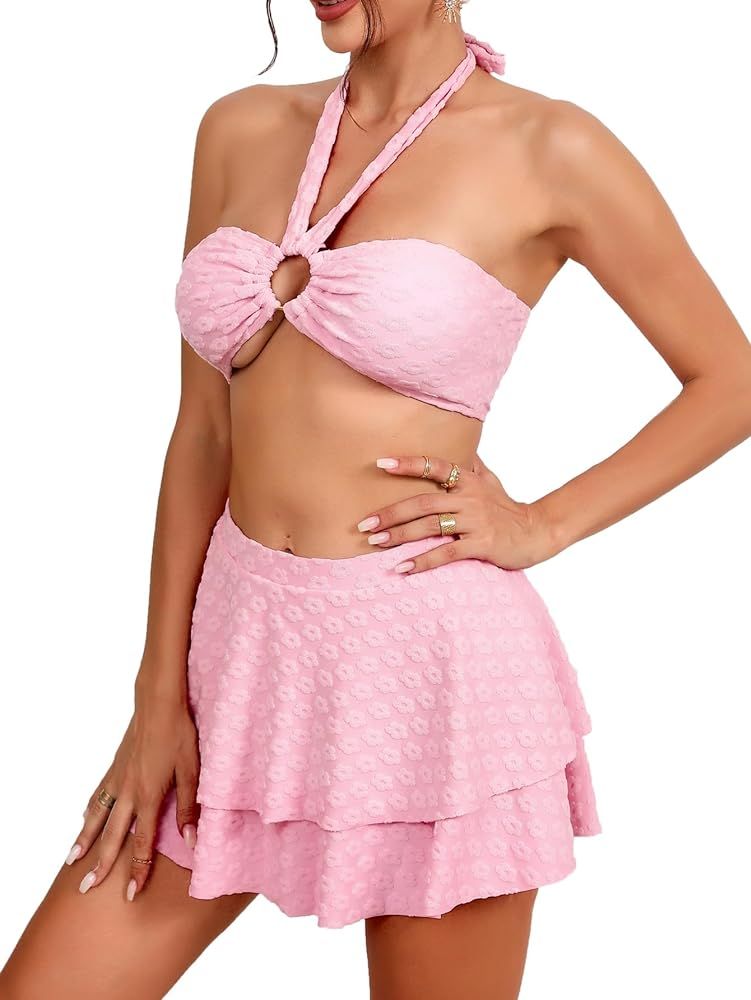 Women Halter Bikini Swimsuit with Beach Skirt | Amazon (US)