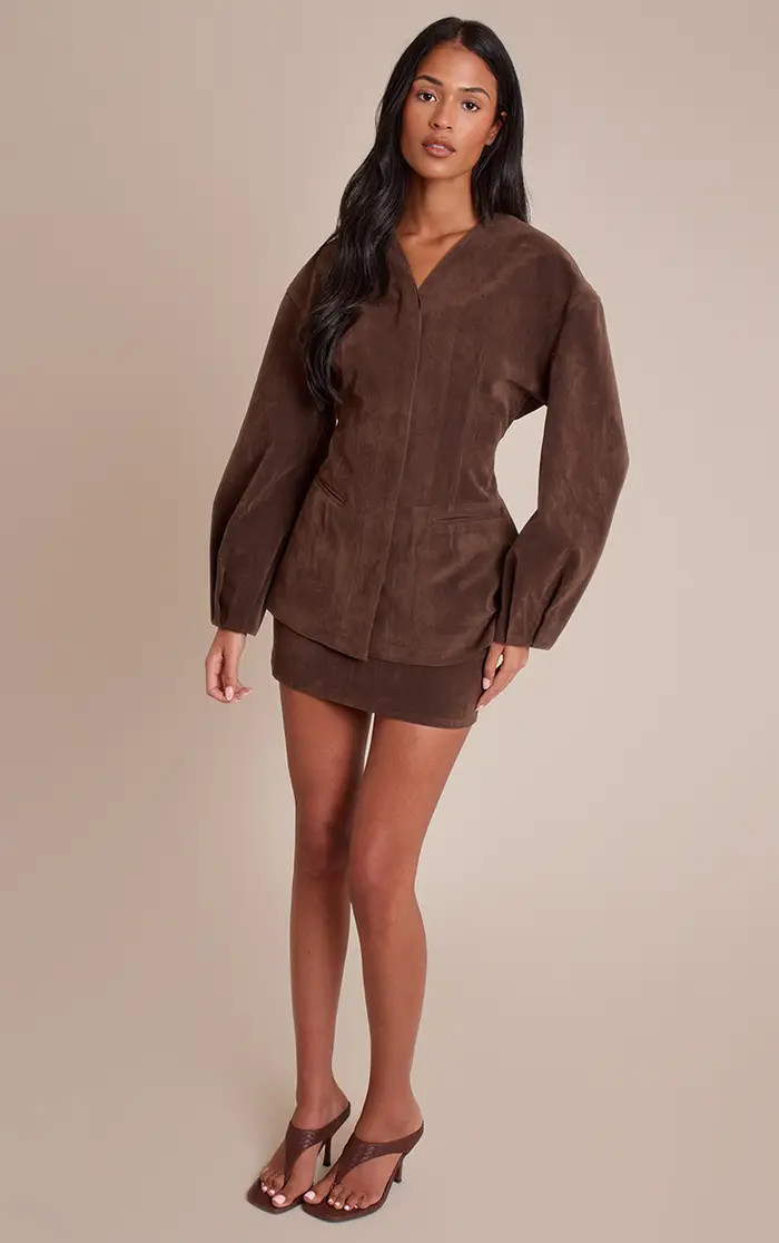 Tall Dark Brown Suede Mini Skirt | PrettyLittleThing US