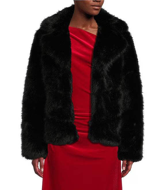 Faux Fur V-Neck Lapel Collar Long Sleeve Bolero Jacket | Dillard's