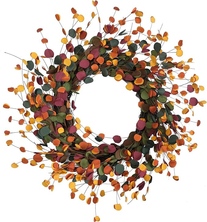 Bibelot 20 inches Fall Eucalyptus Leaves Wreath, Soft Touch Mixed Color Autumn Leaf Wreath for Fr... | Amazon (US)