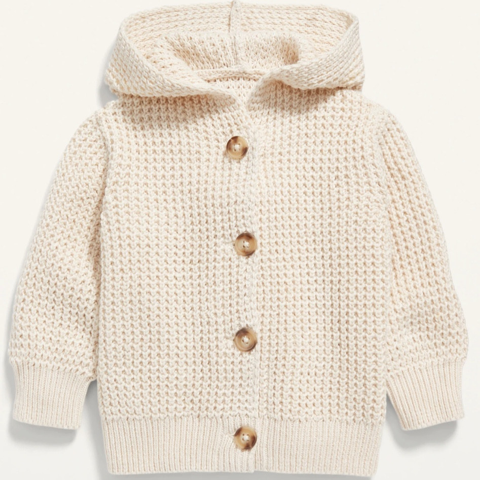Hooded Button-Front Textured-Knit Cardigan for Baby