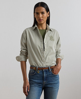 Lauren Ralph Lauren Women's Relaxed-Fit Striped Broadcloth Shirt  - Macy's | Macy's