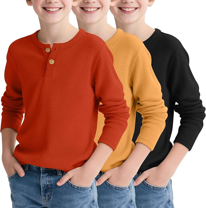 Boys Henley Long Sleeve Shirts Waffle Thermal Tops | Amazon (US)