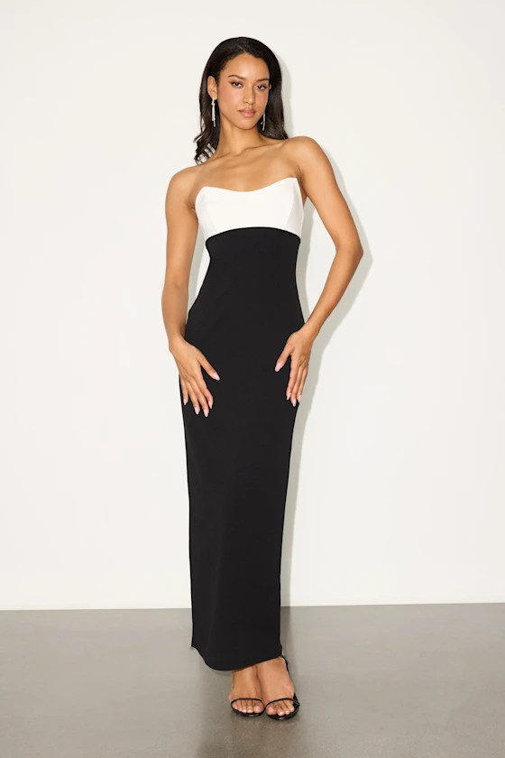 Davina Black and White Color Block Ponte Knit Maxi Dress | dinner party outfits  | Lulus