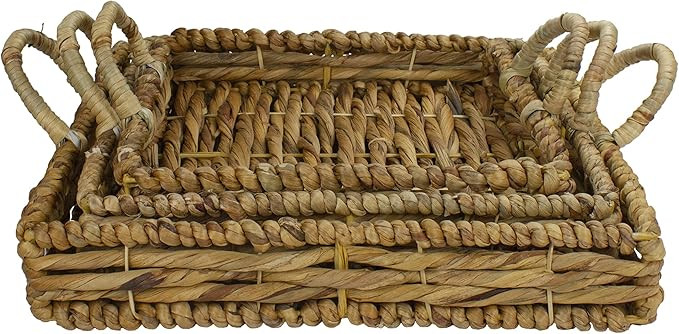Set of 3 Square Natural Woven Water Hyacinth Serving Trays with Handles 16" | Amazon (US)