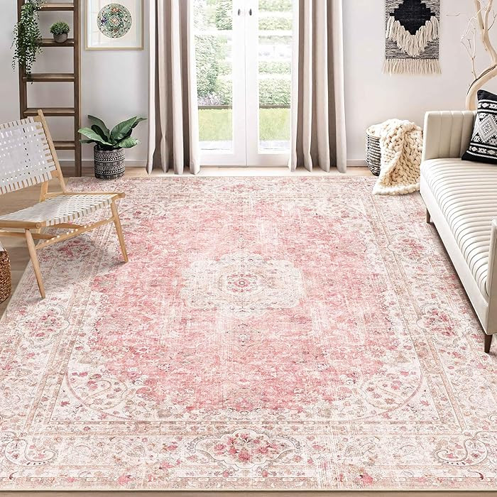 8x10 Area Rugs Washable,Pink Rug for Living Room Bedroom Dining Room,Large Boho Vintage Bohemian ... | Amazon (US)