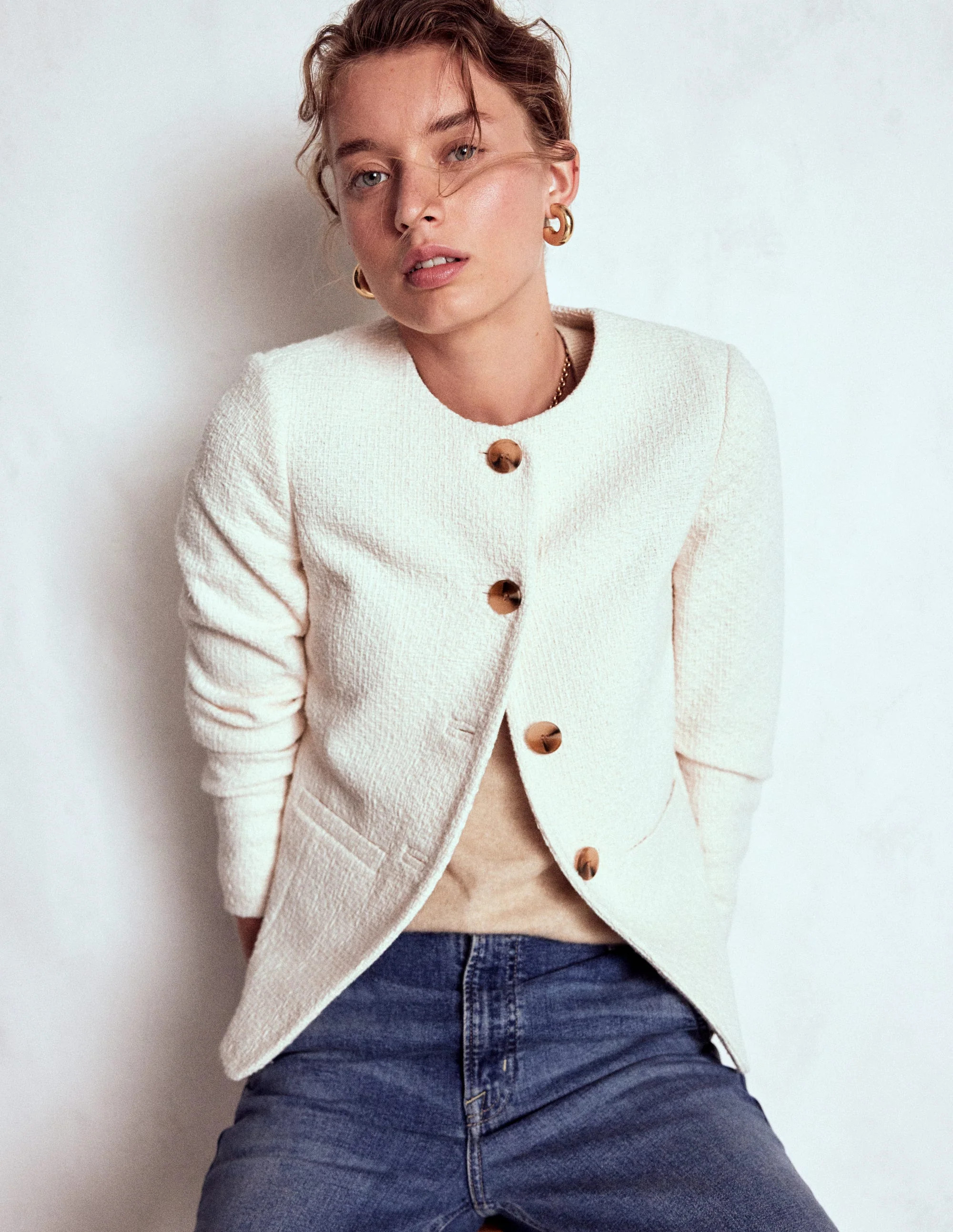 Hampstead Textured Blazer-Cream Texture | Boden UK