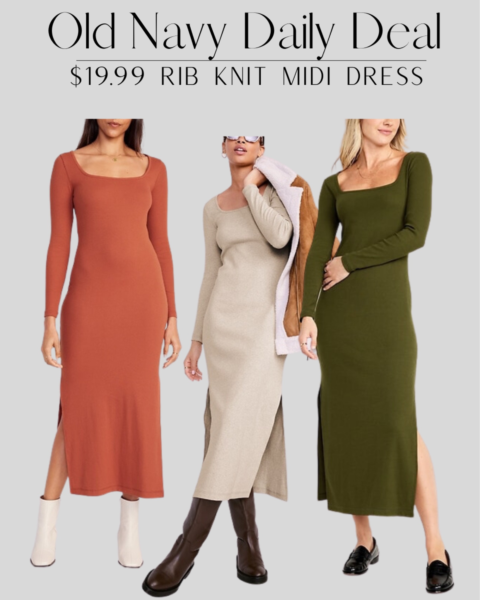 fitted rib-knit square-neck midi dress for women Chic Look Square Neck Bodycon Knit Midi Dress main image 0