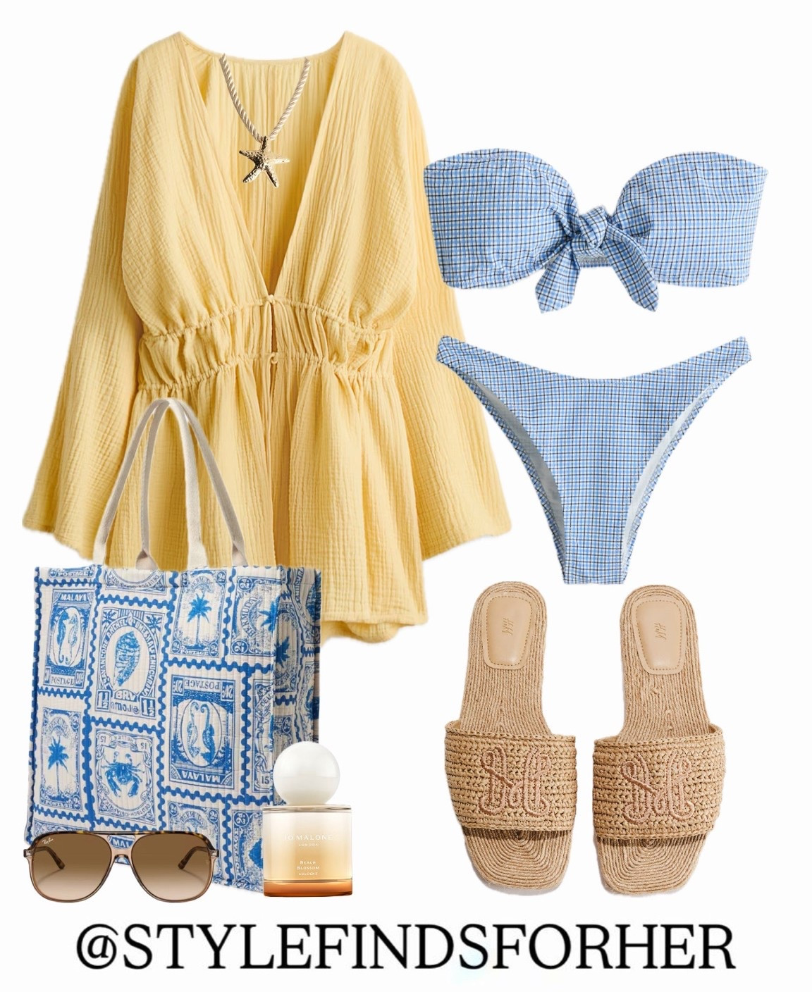 Blue gingham bikini teamed with a yellow cover up perfect for lounging by the pool. My favourite espadrille sandals and oversized sunnies 🌞 

Lemon yellow | Baby blue bikini | Poolside style | Vacation

#LTKTravel #LTKSwim #LTKootd