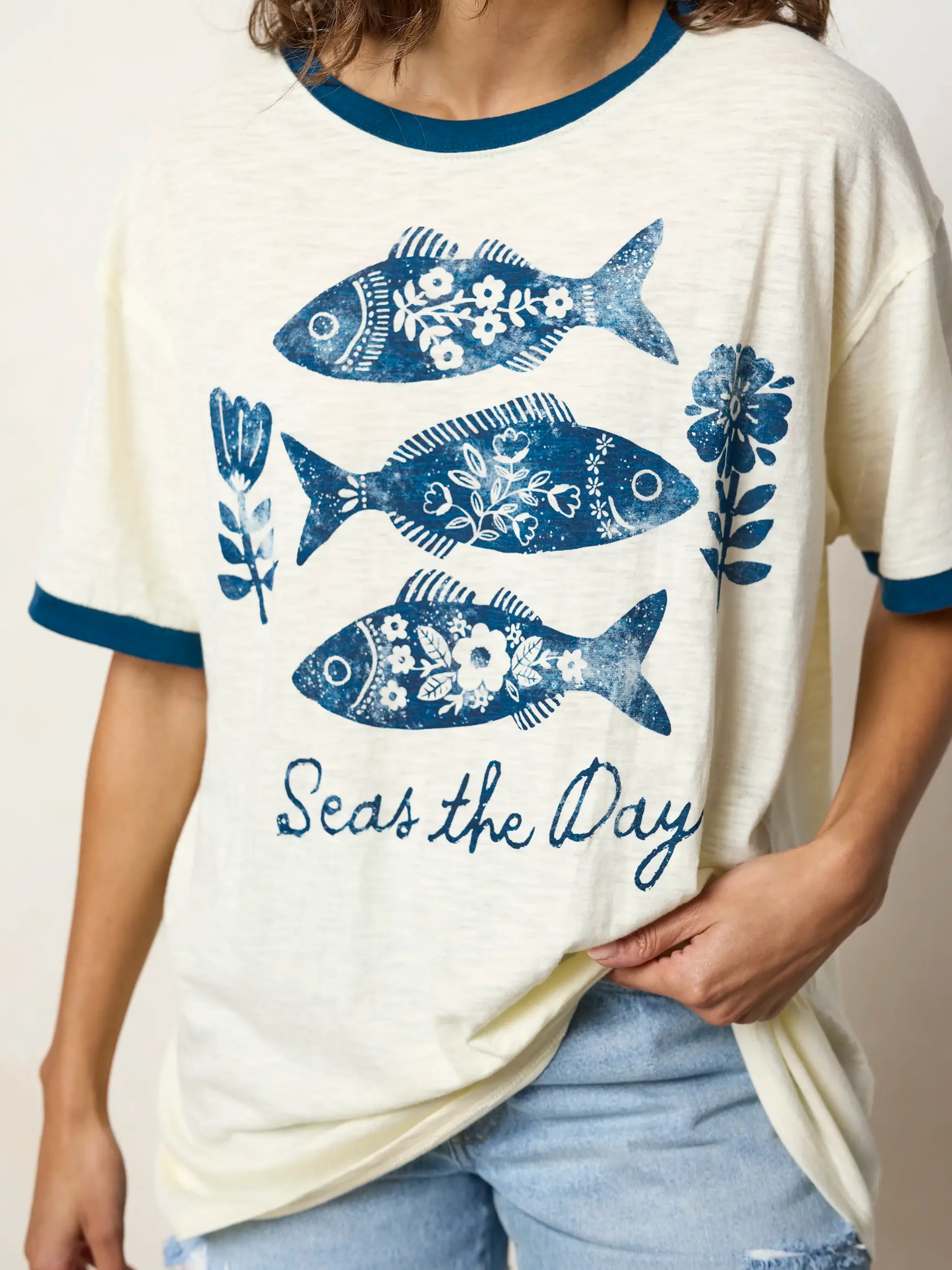 Ringer Oversized Tee Shirt | Natural Life