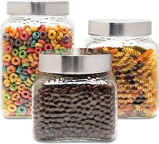 Style Setter Square Canister Set 3-Piece Glass Jars in 43, 64 and 75 ounces Chic Retro Design wit... | Amazon (US)