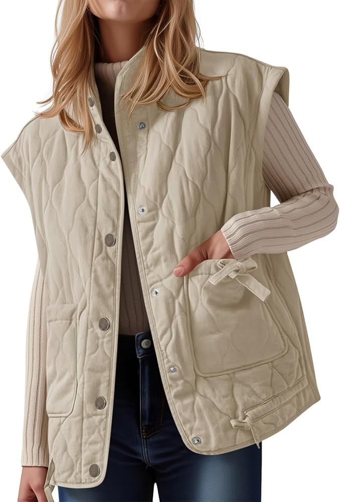 Cicy Bell Womens Puffer Quilted Vest Lightweight Stand Collar Cap Sleeve Jackets Button Down Padd... | Amazon (US)