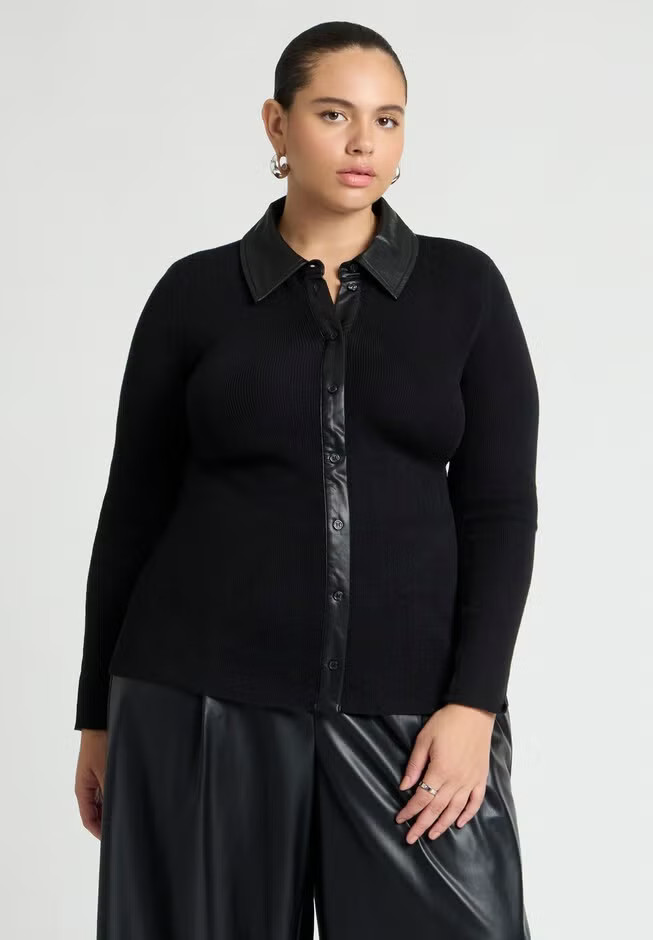 Faux Leather Detail Sweater | Eloquii