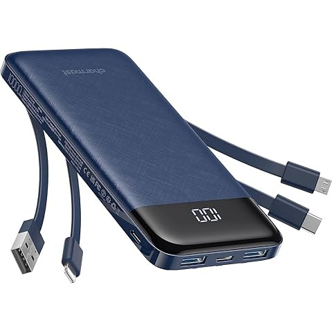 Charmast Portable Charger with Built in Cables, Power Bank with Cords Wires, Slim 10000mAh Travel... | Amazon (US)