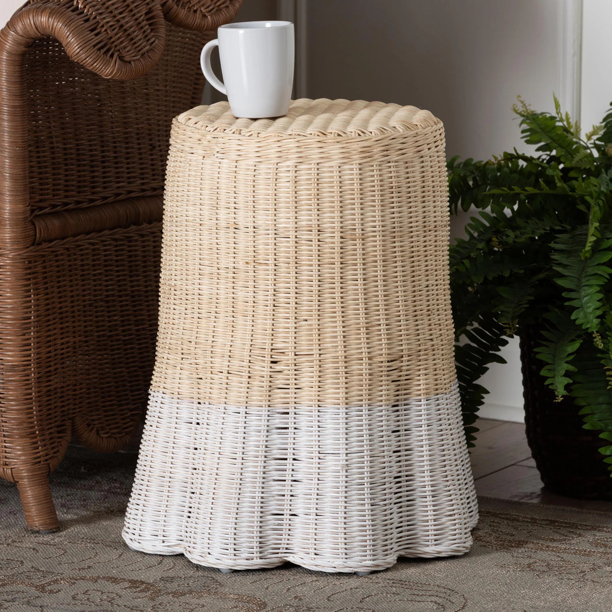 Bali & Pari Sarna Natural Rattan End Table - Handwoven Wicker Accent Table With Scalloped Base An... | Wayfair North America